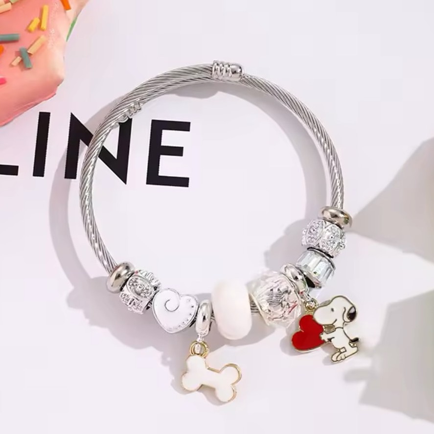 Jewelry Making Parts - Cute Cartoon Snoopy Bone Heart Beaded
