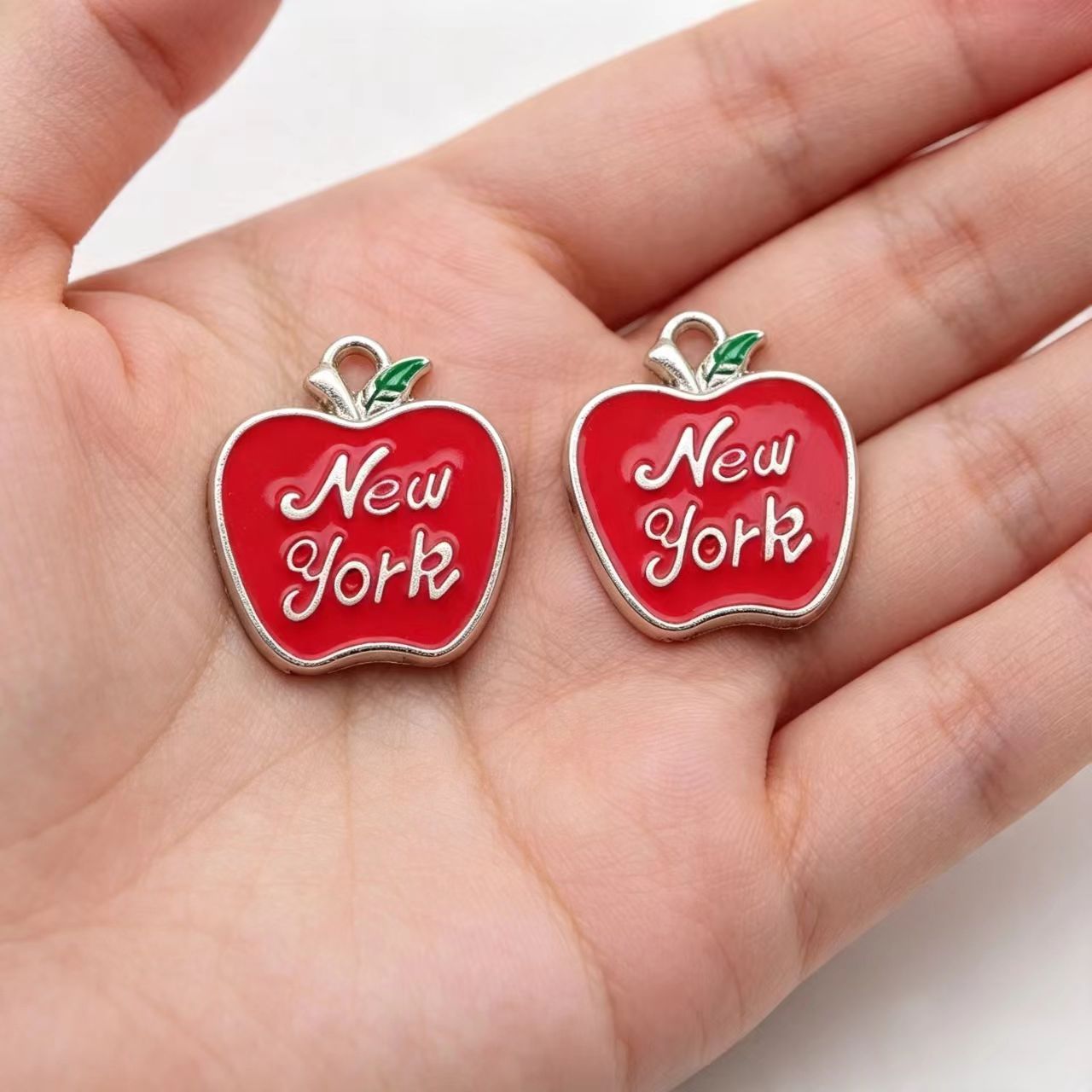 Jewelry Making York - 10Pcs Enamel Apple New York Charms