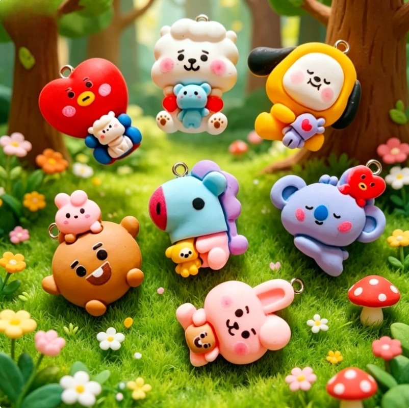 7pcs BT21 Resin Cartoon Charm  - огляд і ціна Jewelry Making Parts